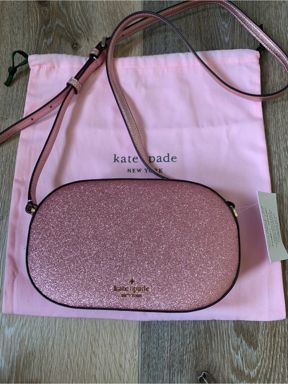 Kate Spade New York Mitten Pink Glimmer Oval Camera Crossbody & Dusty NEW W TAG